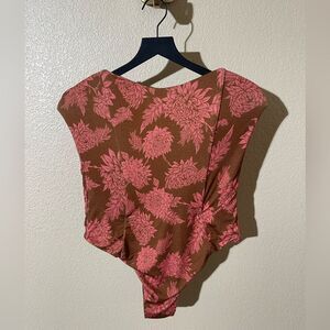 Novella Royale Brown Top with Pink Floral Design